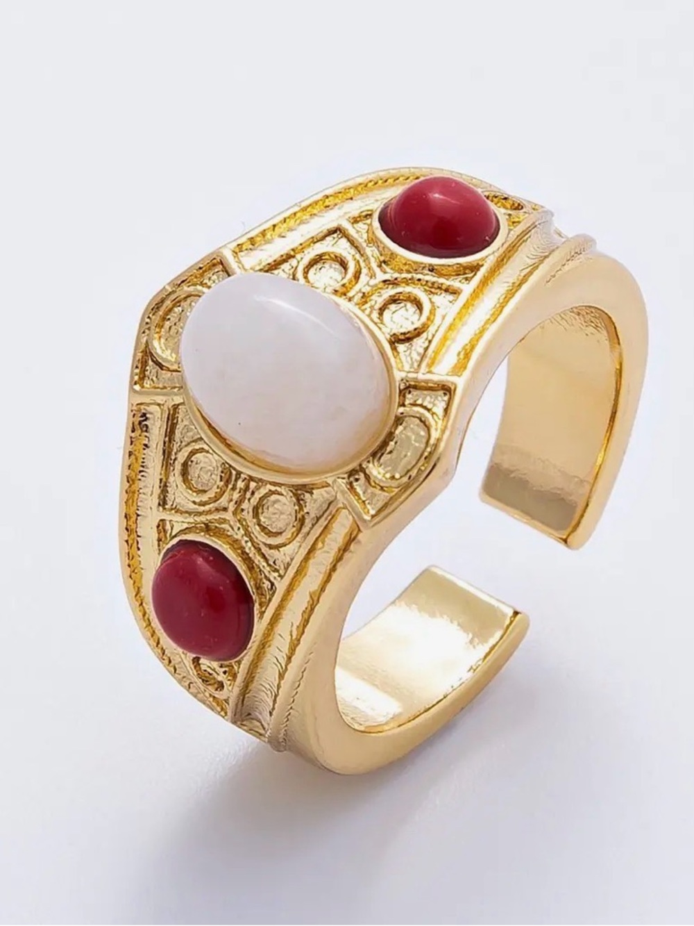 18K Gold Filled Carnelian White
Quartz Cabochon Artisan Signet
Ring